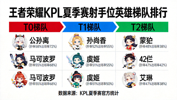王者荣耀 KPL 夏季赛射手位英雄梯队排行数据面板